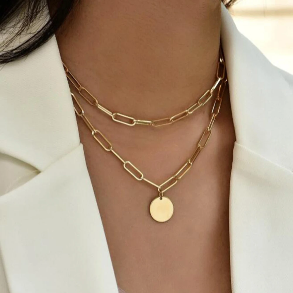 Layered Pendant Necklace Aesthetic - SUMENG – collier à breloques rondes